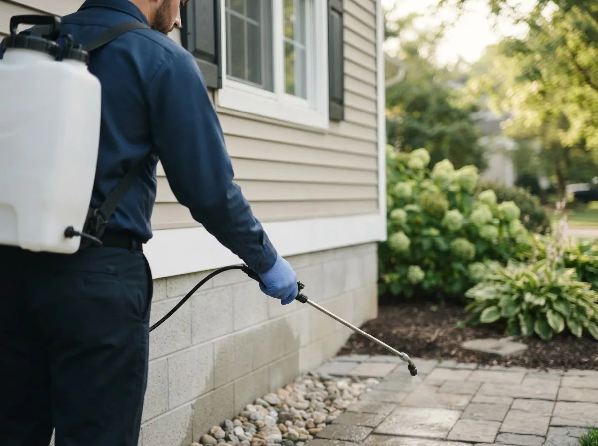 Pest control technician inspecting a home in Hamptonville, NC